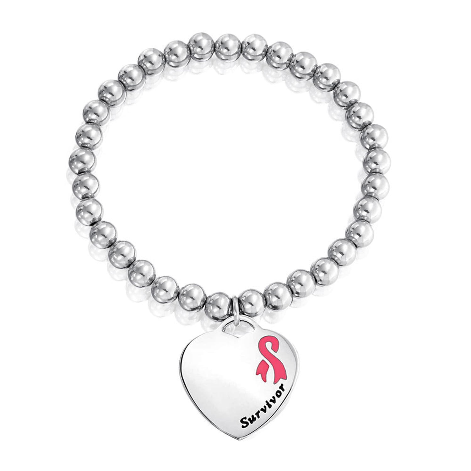 My Identity Doctor Pre-Engraved & Customized Womens Breast Cancer ID Bracelet Steel & Black Hearts Pink 