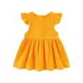 thumbnail image 2 of Robe Fille Tout-Petit Bébé Filles Été Manches Volantées Vacances Fête Unie Décontractée Robe Danse Fête Princesse Robes Bébé Robe Jaune 3 Ans-4 Ans, 2 of 4