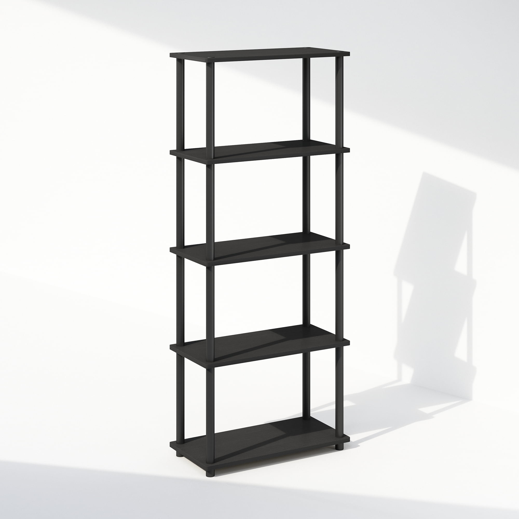 Furinno Turn-N-Tube 5-Tier Multipurpose Compact Display Rack, Shelving Unit, Bookcase, Americano/Black