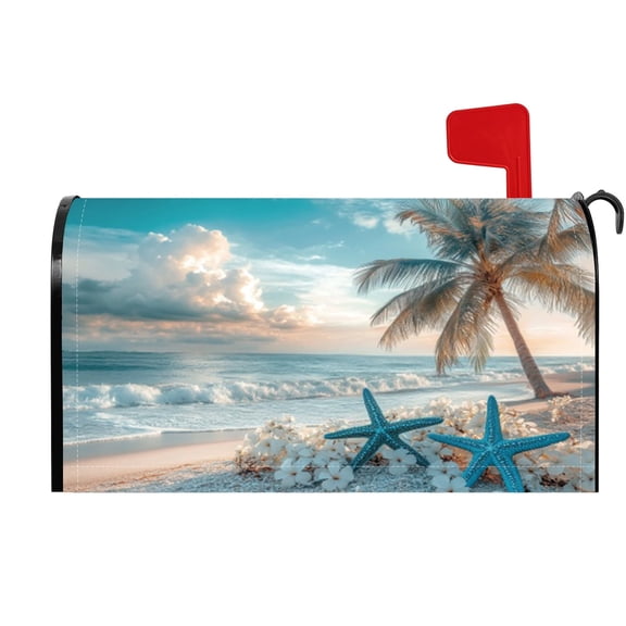 Summer Beach Mailboxes Cover Magnetic Standard Size,Coastal Starfish Fabric Mailboxes Cover,18x21