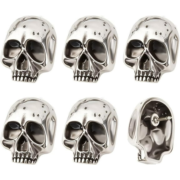 6pcs Gothic Skull Brooch Skeleton Head Breast Pin Alloy Skulls Pins Antique Silver Punk Style Skulls Badge Pins Skull Lapel Pin for Cloths Bags Hats Costume Accessories