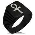 thumbnail image 1 of Stainless Steel Egyptian Ankh Cross Needle Stripe Pattern Biker Style Polished Ring, 1 of 1