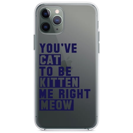 DistinctInk Clear Shockproof Hybrid Case for iPhone 11 Pro MAX (6.5 Screen) - TPU Bumper Acrylic Back Tempered Glass Screen Protector - You ve Cat to be Kitten Me Meow