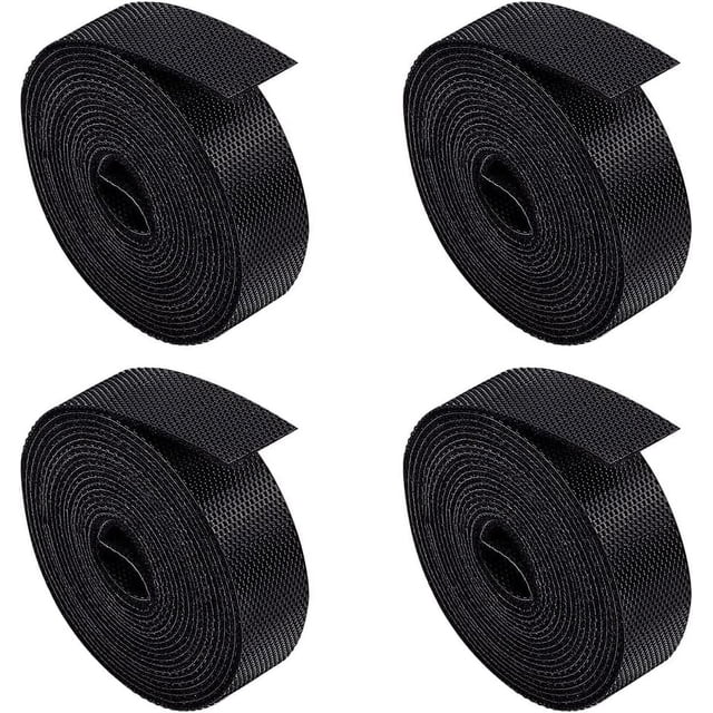 Bridas reutilizables de nailon de 3/5 pulgadas y 26,24 pies, con cierre de velcro, color negro (4 rollos de 6,56 pies)
