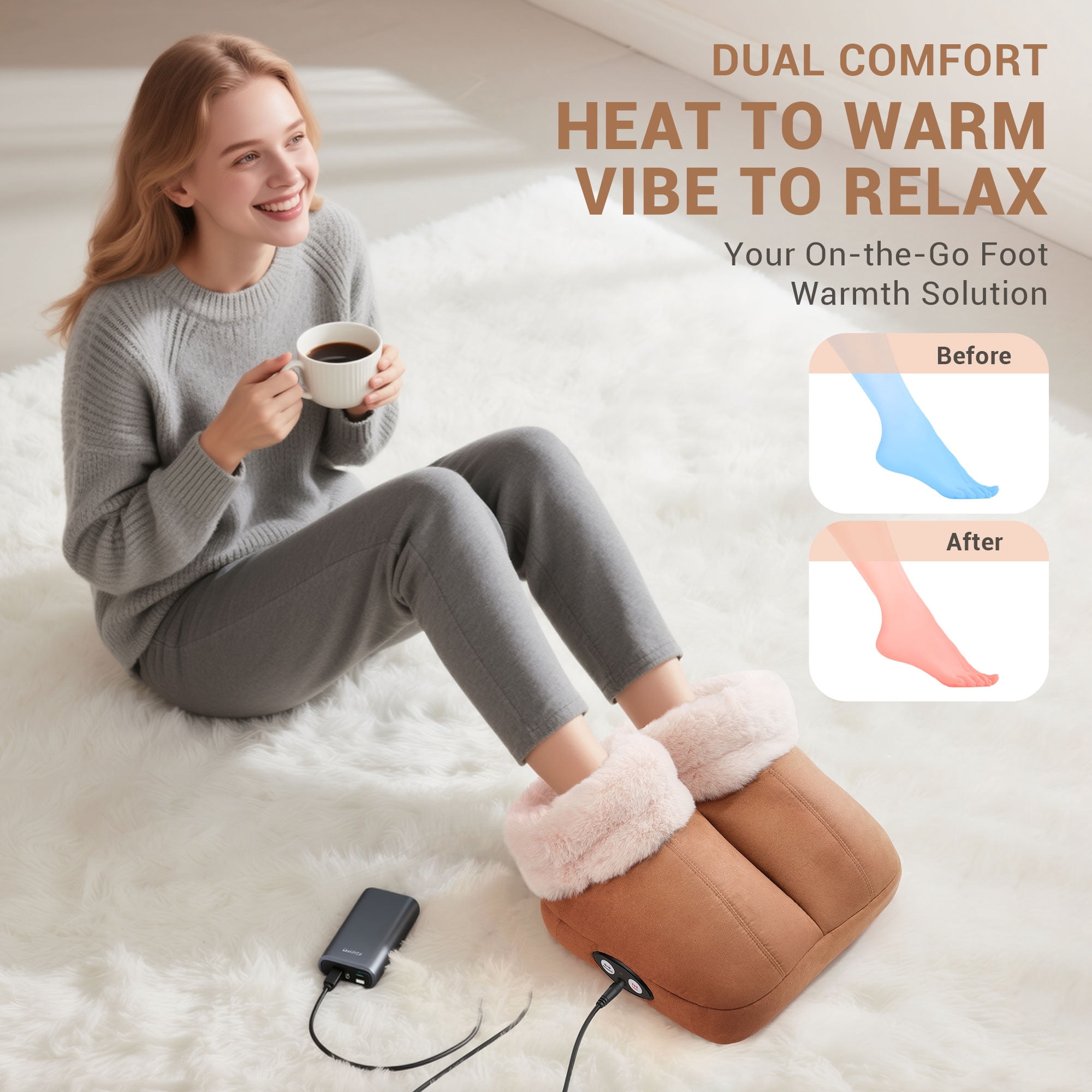 Mynt Foot Massager with Heat, Mother's Day Gift Foot Warmer with Vibration for Women & Men, Brown