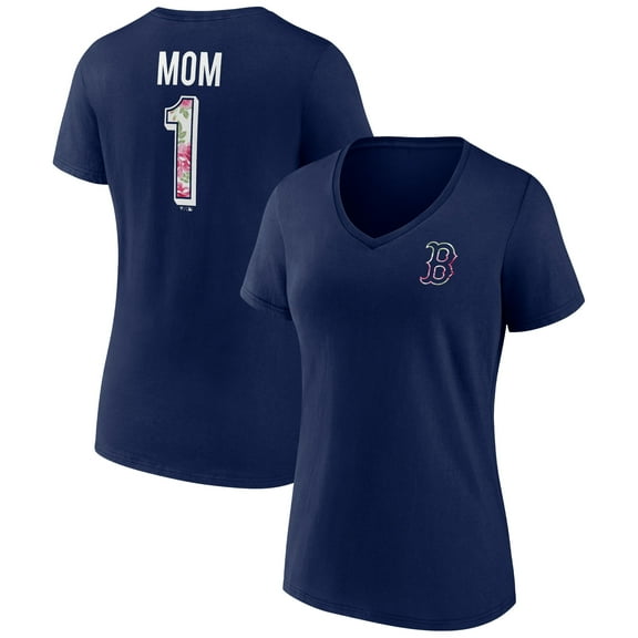 Women's Navy Boston Red Sox Mother's Day Plus Size Best Mom Ever-V-Neck T-Shirt