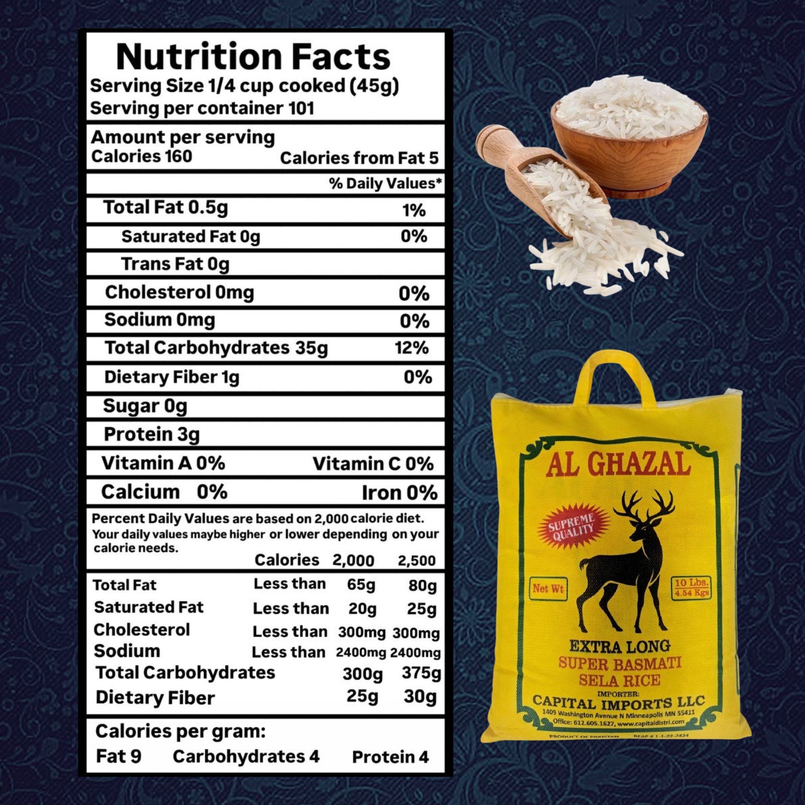 Al Ghazal Basmati Sela Rice Extra Long Super Basmati sela  10 Lbs / 4.54 kg, Non GMO, Extra Long Basmati Rice, White Rice, Vegan Dried Rice, BPA & Gluten Free, Zip Lock Bag, Non Sticky Grain
