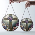 thumbnail image 4 of Easter Cross Spring Florals Suncatcher Stained Glass Style UV Printed Glass Religious Holiday Gift Round, 4 of 8