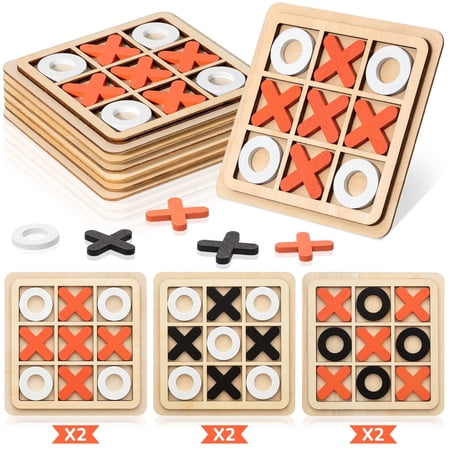 NCQ 6 Pieces Wooden Tic Tac Toe Game Mini Board Game XO Chess Board Family Toys Birthday Party Favors, Goody Bag Stuffers(Classic Color)