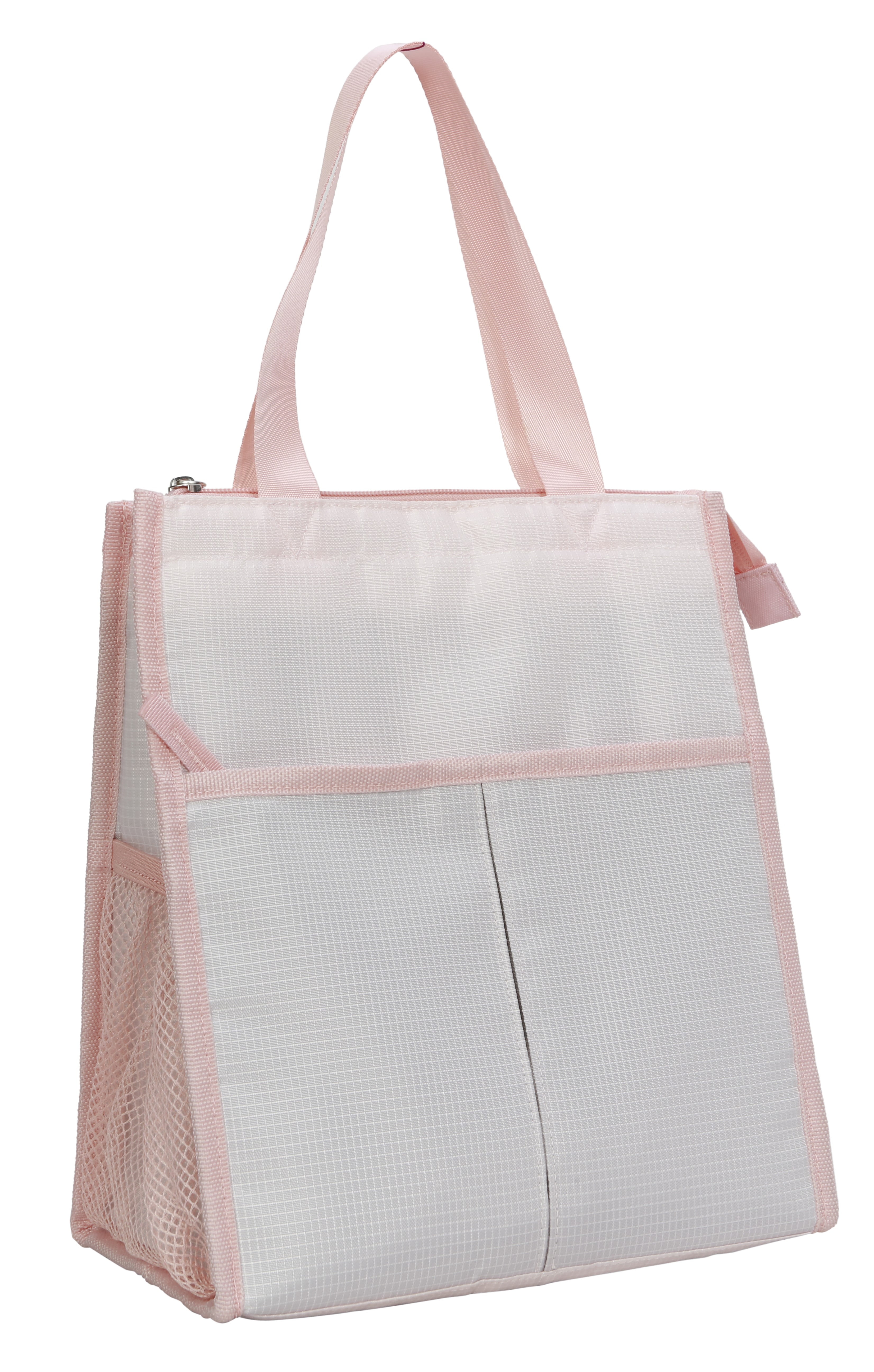 (2 pack) Mainstays Pink Reusable Polyester Lunch Bag with Zippered Main Pocket, Ideal Use for Workday Meals and Travel