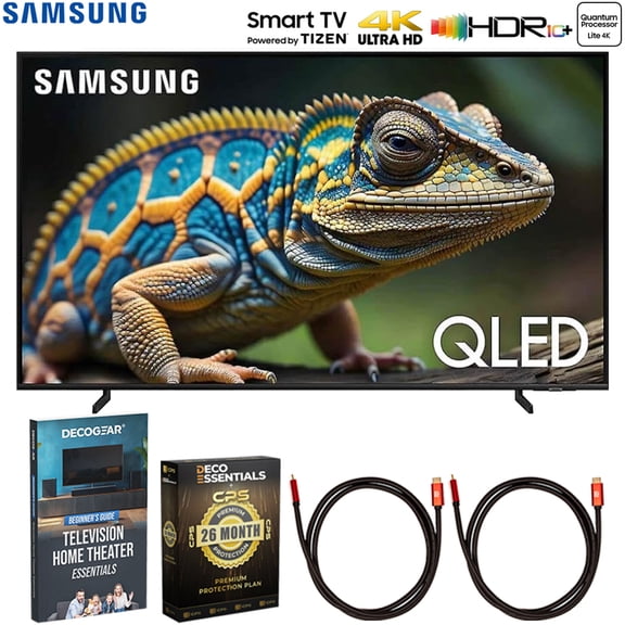 Samsung 75 Inch QLED 4K Smart TV QN75Q60DAFXZA Bundle with 2x HDMI Cable, Television Home Theater Guide and Deco Essentials Exclusive 26 Month CPS Enhanced Protection Pack