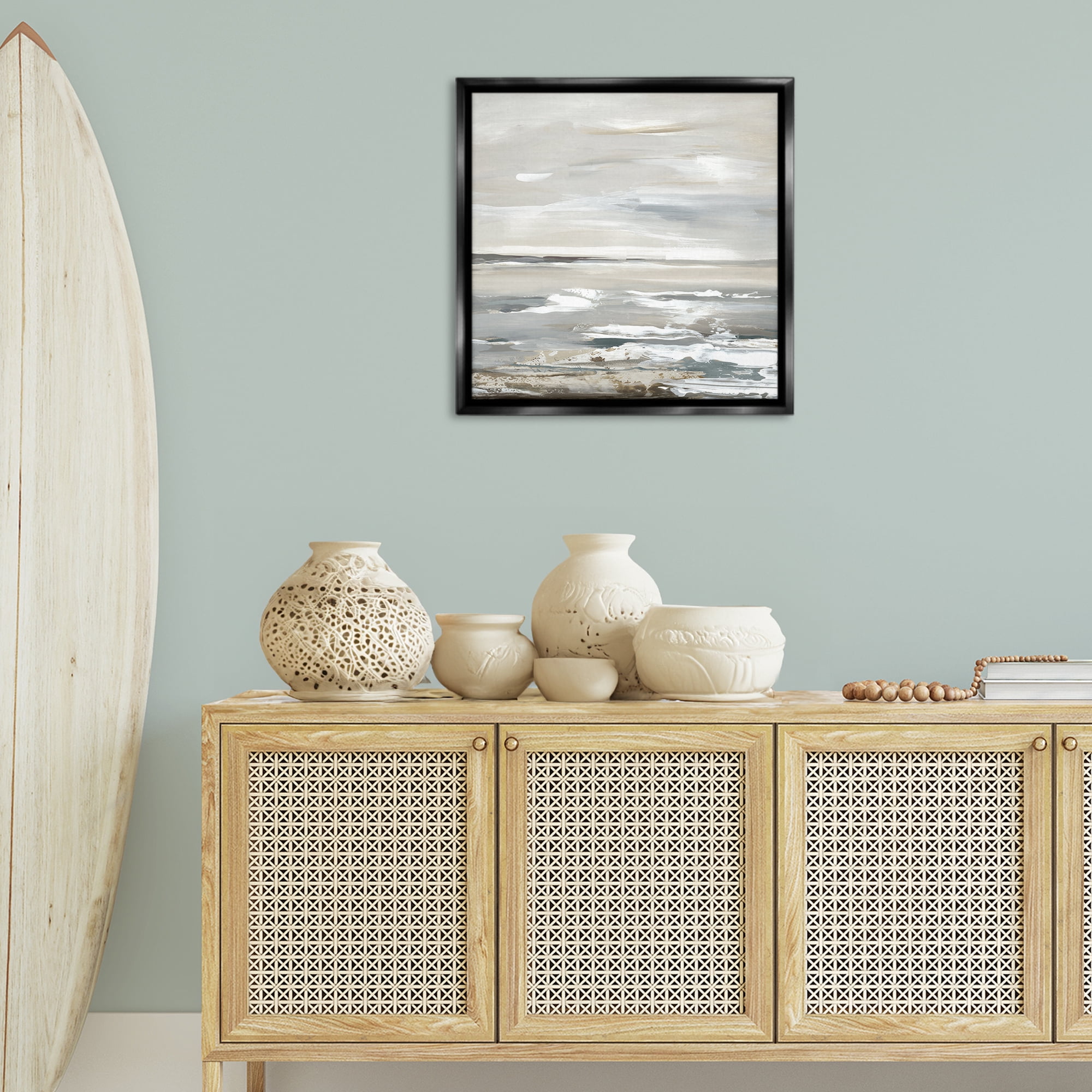 Stupell Industries White Waves Impression Landscape & Nature Painting Black Floater Framed Canvas Art Print Wall Art, 25 x 25
