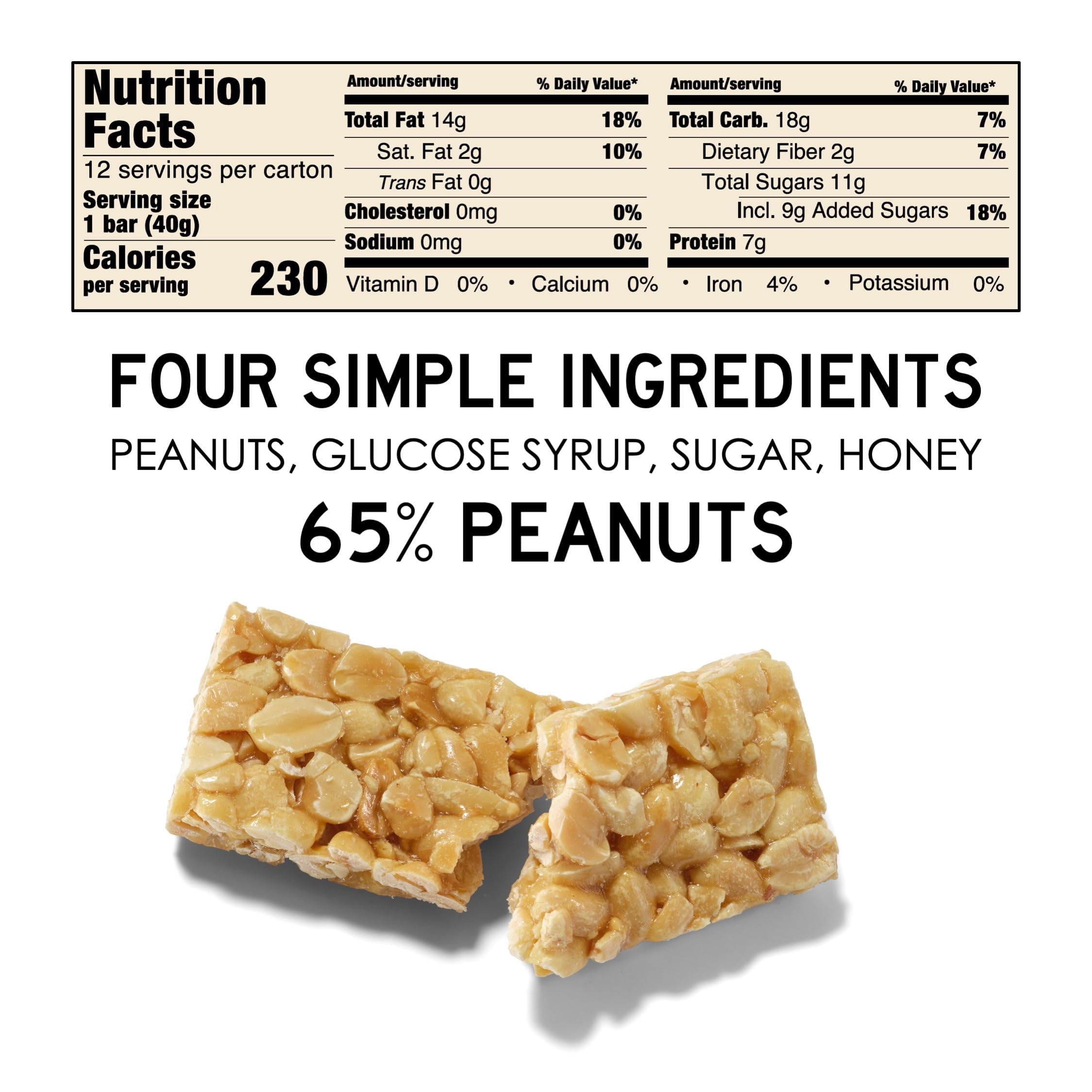 South 40 Snacks Crunchy Natural Protein Peanut Bars, 40g, 12 pack