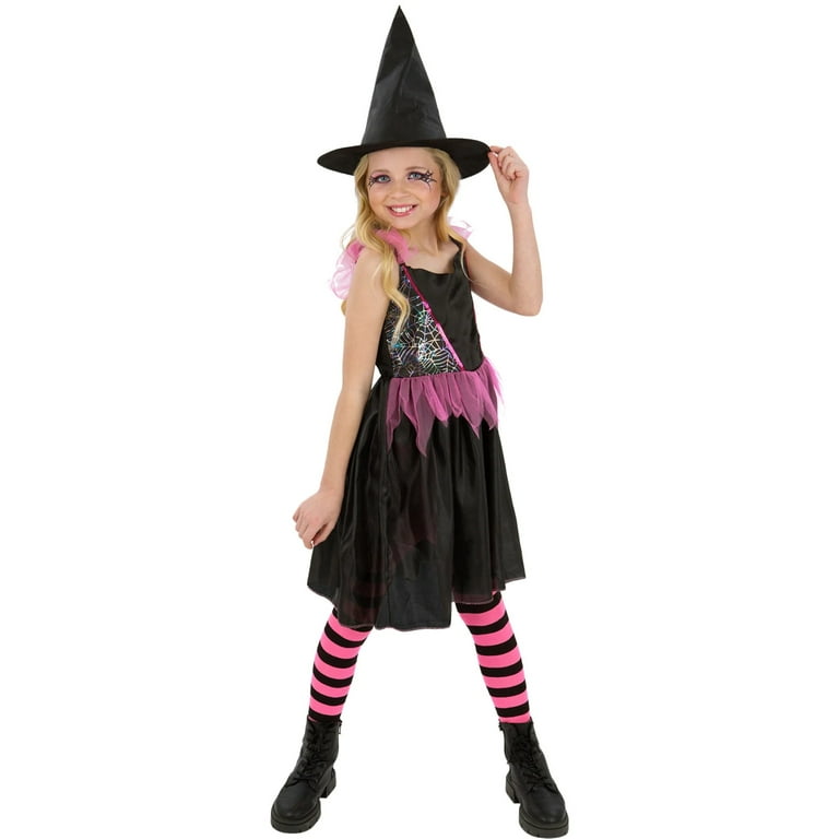 Rainbow Web Witch Costume Pink Black Dress