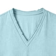 thumbnail image 2 of Klisyaur Mens Cotton Linen Shirt V Neck Short Sleeve Casual Comfortable Breathable Tee Summer Beach Tops, 2 of 5