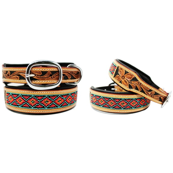 Large 21''- 25'' Dog Puppy Collar Cow Leather Adjustable Padded Canine 6089