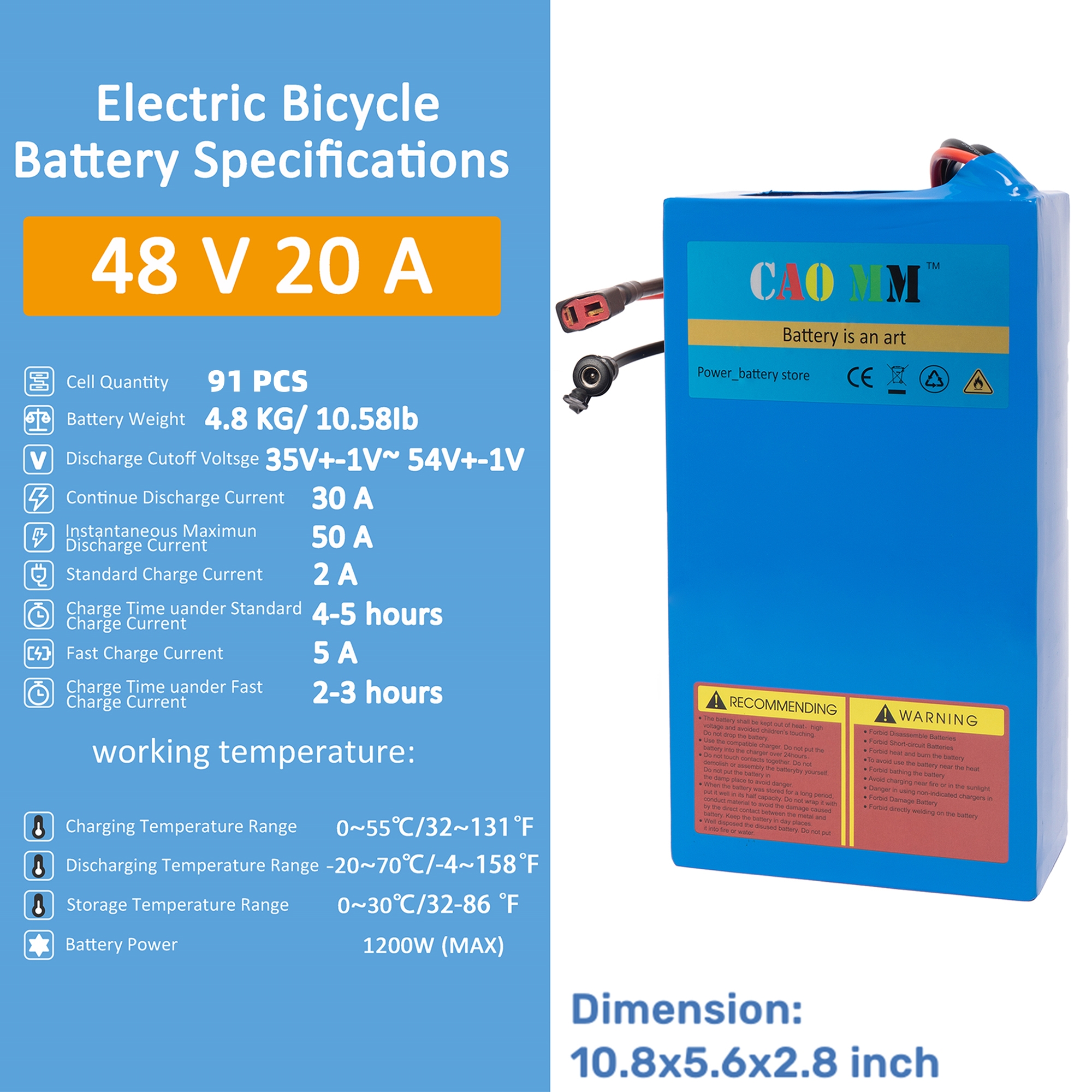 48V Ebike Battery 48V 20Ah Lithium Battery with 5A Fast Charger Scooter Battery for 1200W Electric Bike Motor