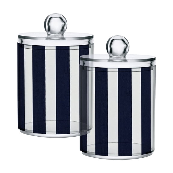 Navy Blue Narrow Vertical Stripes Translucent Plastic Cans Storage Canisters with Lid Set of 2