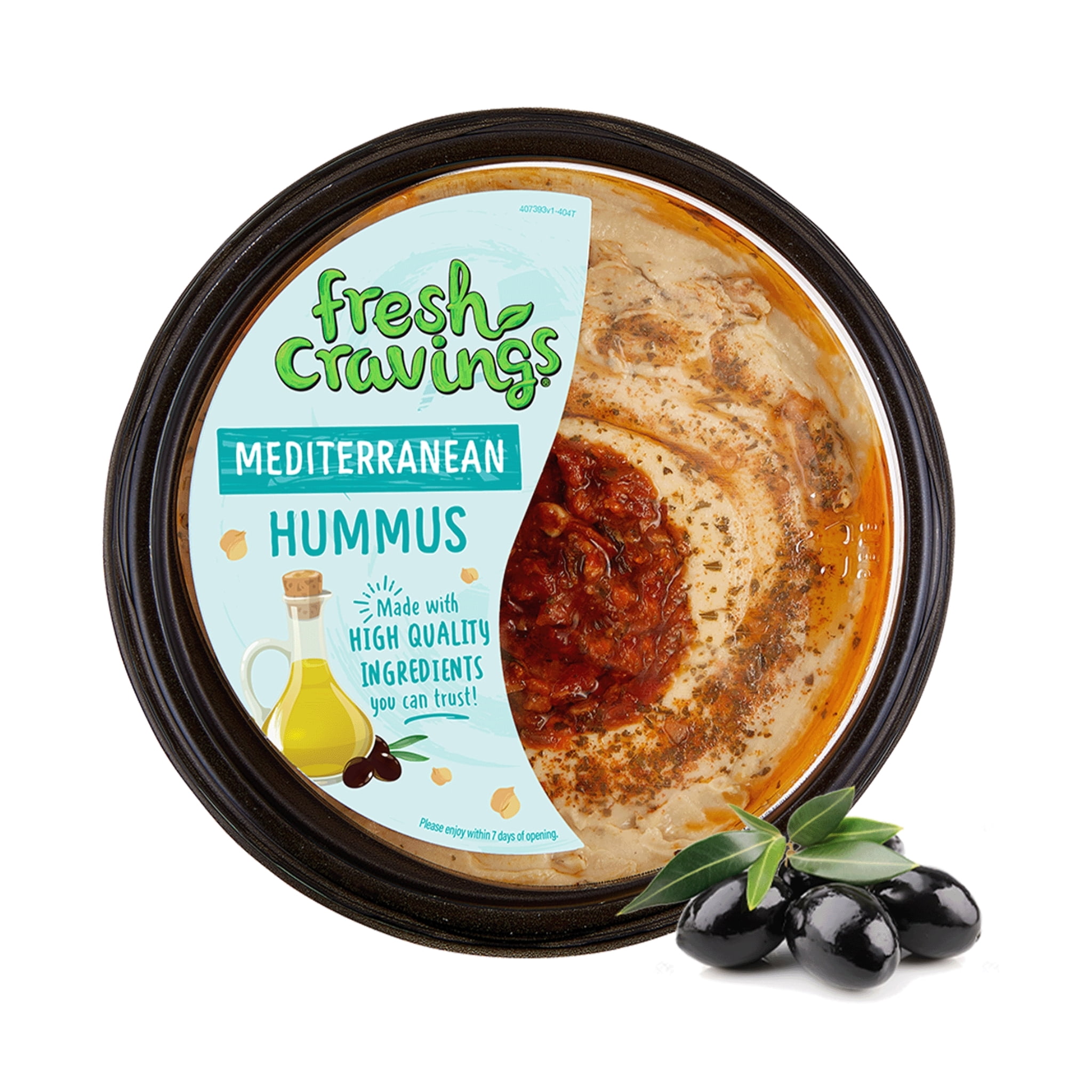 Fresh Cravings Mediterranean Hummus Dip, 10 oz. Plastic Tub, Gluten-Free, 2 Tbsp (32g), Contains: Sesame