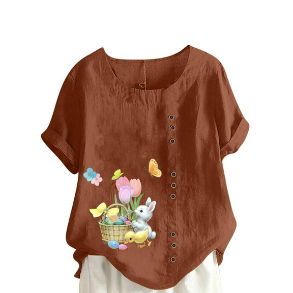 Fesfesfes Women Plus Size Tshirts for Women Summer Sexy Print Regular Button Round Neck Short Sleeve Women Short Sleeves Top Womens Workout Tops 14(XXXL)