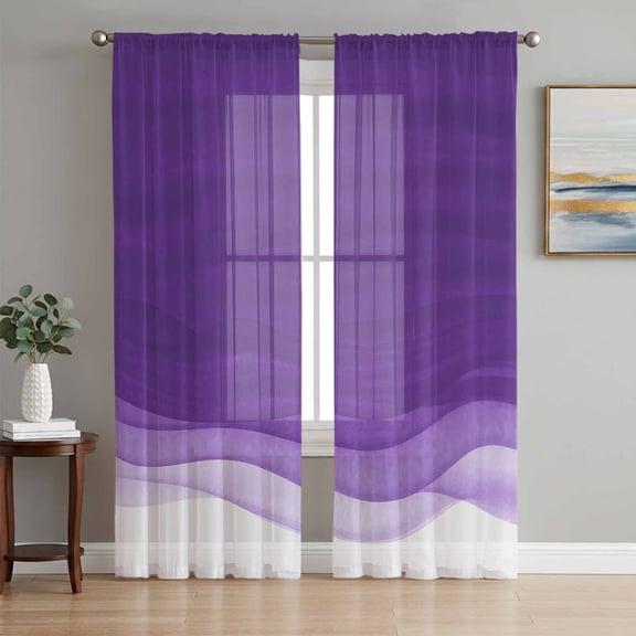 Sheer Curtains 96 Inches Long 2 Panels Set for Living Room, Purple Waves Semi Sheer Curtains for Windows, Ombre Abstract Art Gradient Modern Voile Window Treatments Rod Pocket Curtain