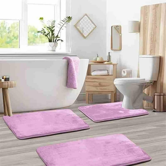 Bathroom Floor Mat, Usavan Strong Absorbent Velvet Bathroom Rugs, Non-Slip Quick Dry Three-Piece Bath Mats Set for Toilet Tub Shower