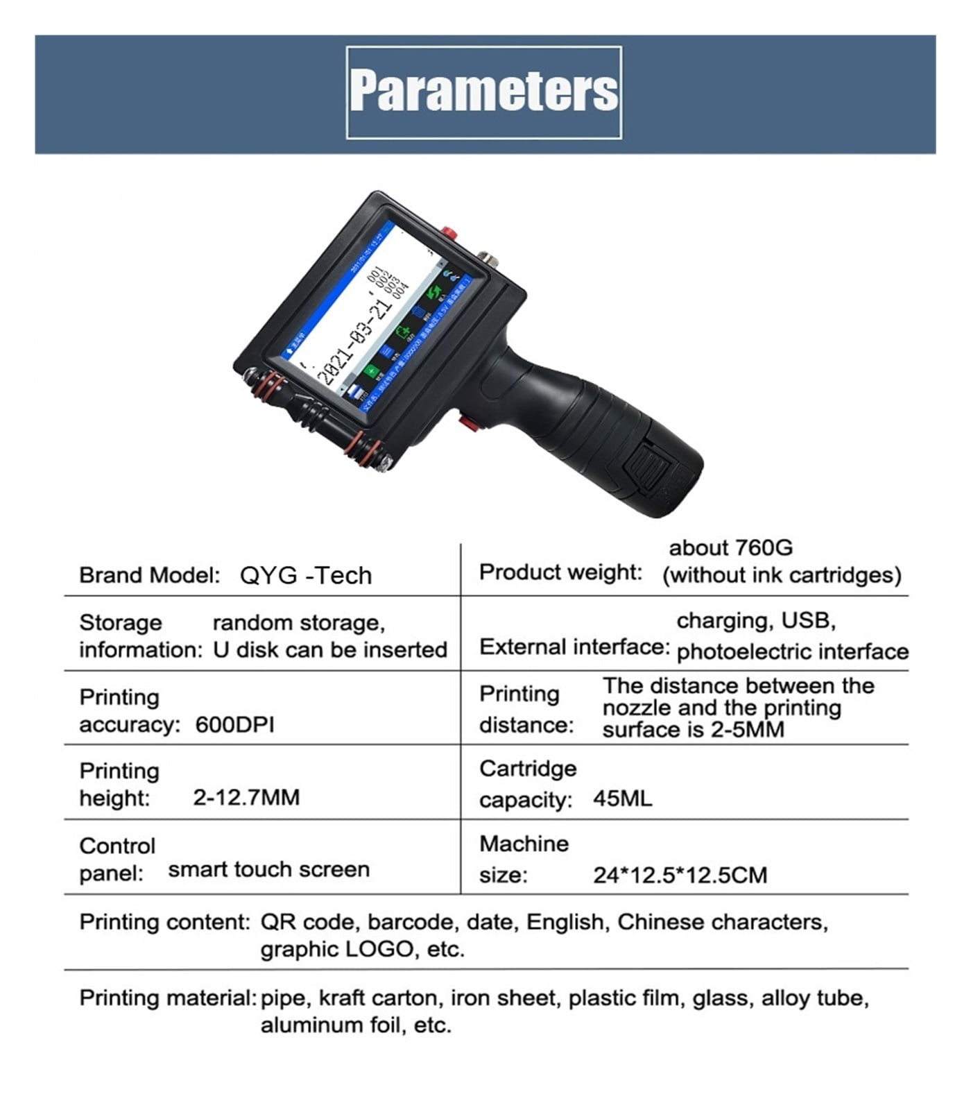 Touch Screen 12.7mm Thermal T Printer Barcode QR Code Logo To Lot Number Smart Handheld Inkjet Printer ,Versatile Surface Compatibility
