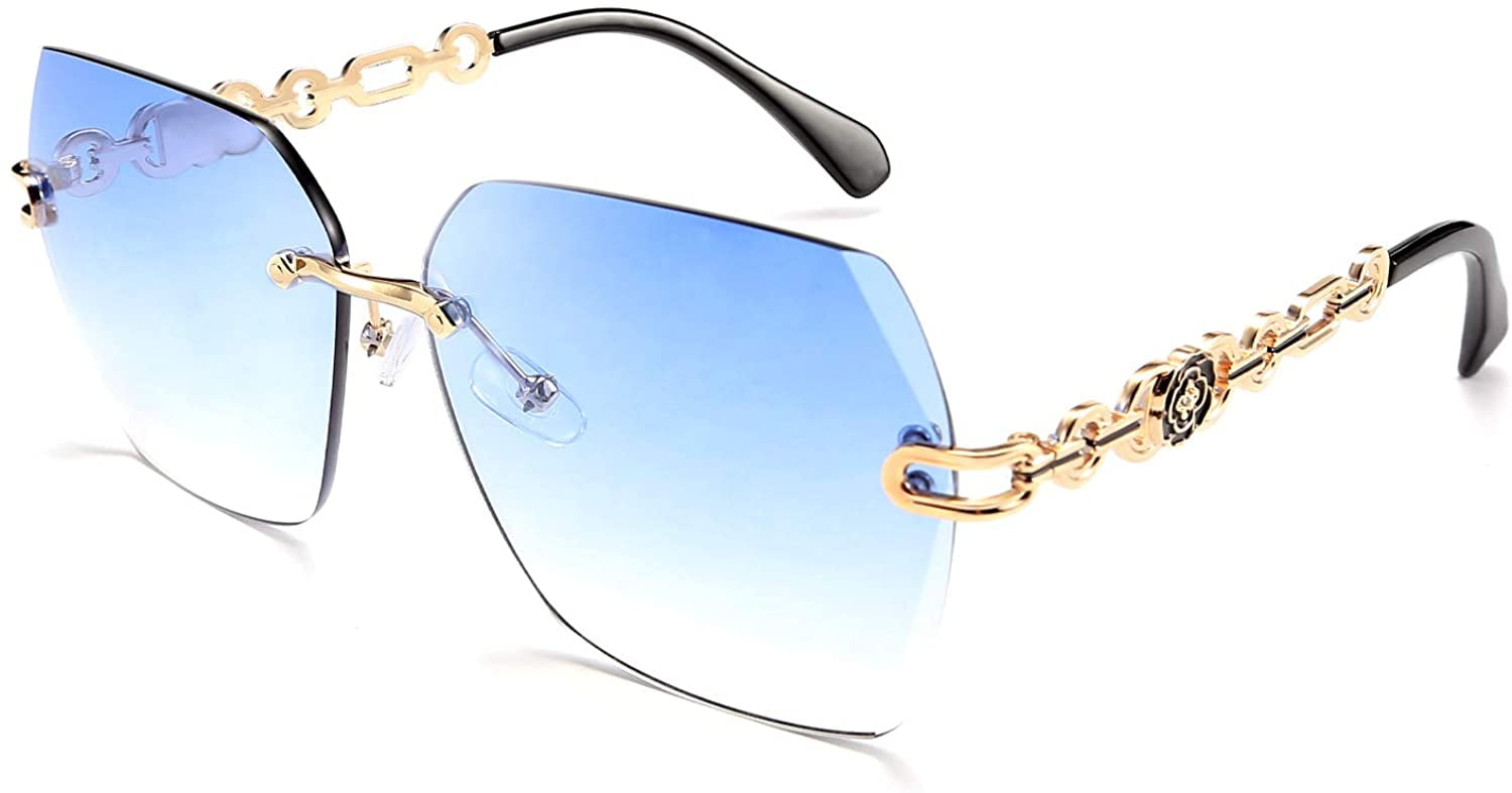 FEISEDY Women Oversized Rimless Sunglasses Diamond Cutting Lens Sun Glasses B2569 