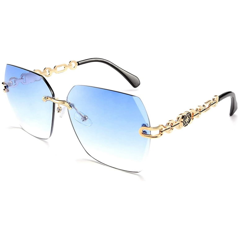 FEISEDY Classic Rimless Sunglasses Women Metal Frame Diamond