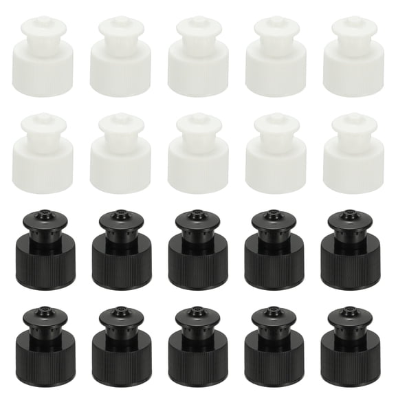 Uxcell 20 Pcs 24/410 Plastic Push Pull Caps, 24mm Water Bottle Caps Twisted Sport Bottle Lids Leak Proof Lid for Water Bottles Replacement Portable Bottles Lid, White/Black