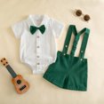 thumbnail image 5 of XAOFW Baby Boy Outfits Short Sleeve Solid Color Romper Suspenders Shorts Toddler Kids Summer Gentleman Sets 0-3 Months, 5 of 6
