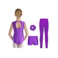 thumbnail image 2 of TSSOE Girls Gymnastics Leotards with Shorts Leggings Scrunchies Sleeveless Sparkly Dance Biketard Ballet Tumbling Outfit Purple 16, 2 of 7