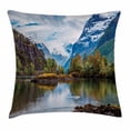 thumbnail image 1 of Nature Throw Pillow Cushion Cover, Norway Mountain Range with Snowy Peaks by the Lake Fishing Nordic Northern Landscape, Decorative Square Accent Pillow Case, 20 X 20 Inches, Multicolor, by Ambesonne, 1 of 2