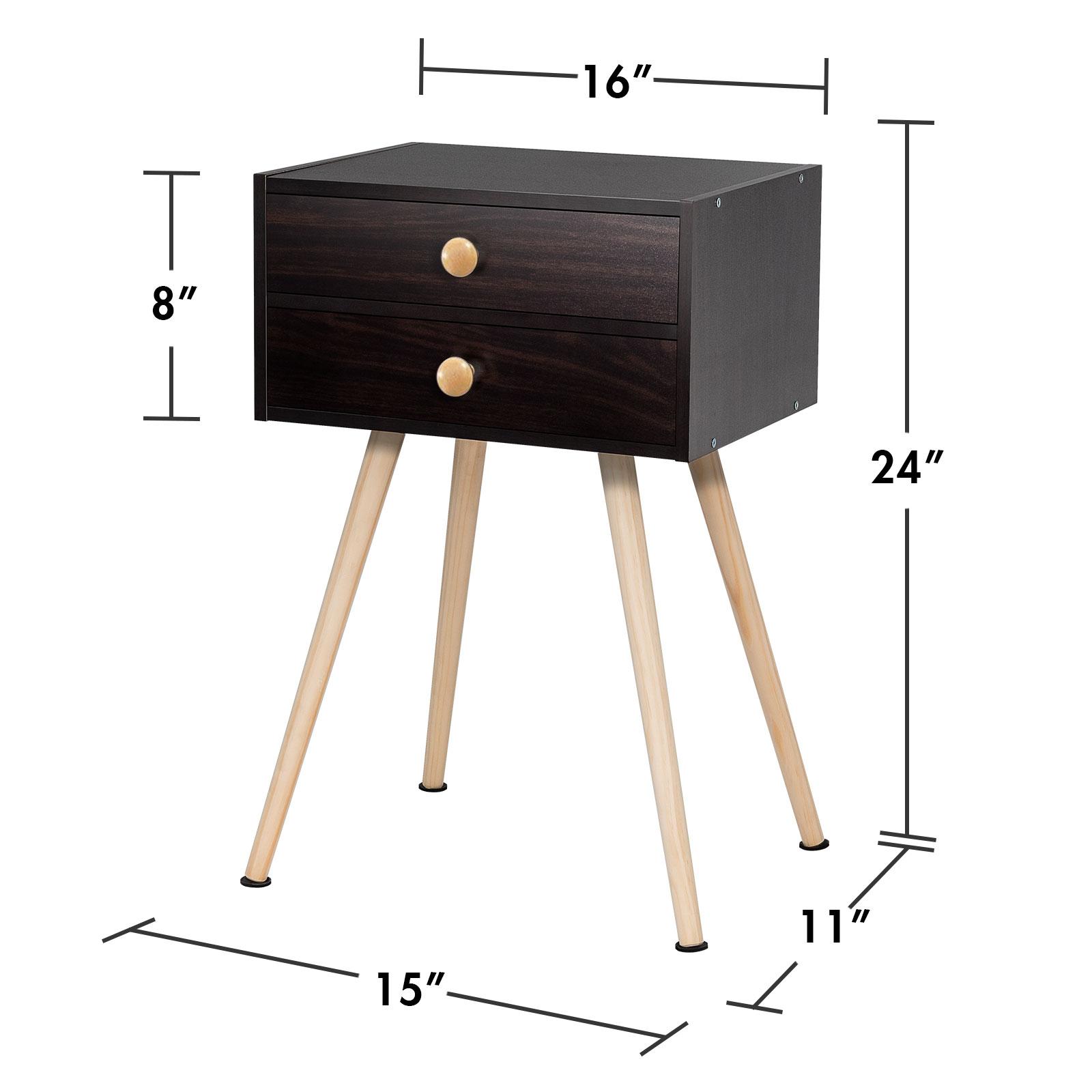 Giantex Nightstand W/2 Drawers, End Side Table w/Natural Legs for Small Spaces(1, Espresso)