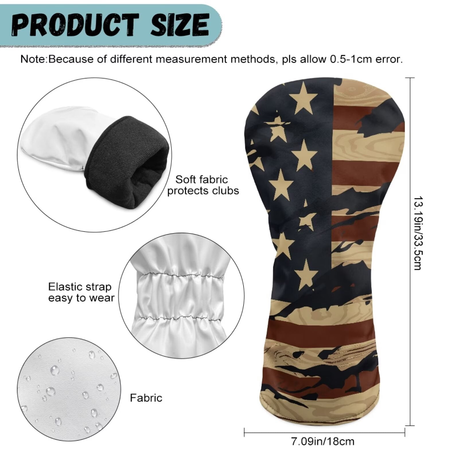 Uorisanigo Golf Club Head Cover for Fairway Woods Driver Hybrids, 3 Pieces, Premium PU Leather Accessories for Women Men, American Flag Headcovers for Club Protective