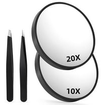 10x 20x Magnifying Mirror, Makeup Mirror 3.5 Inch Magnifying Mirror with Tweezers Kit Portable Mini Travel Magnifying Mirror with Suction Cup Design for Women Men (Black)