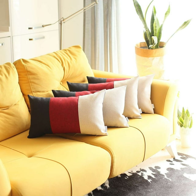 homeroots Décor 392672 Ensemble de 4 Housses d'Oreiller Lombaires Tripartites Rouges