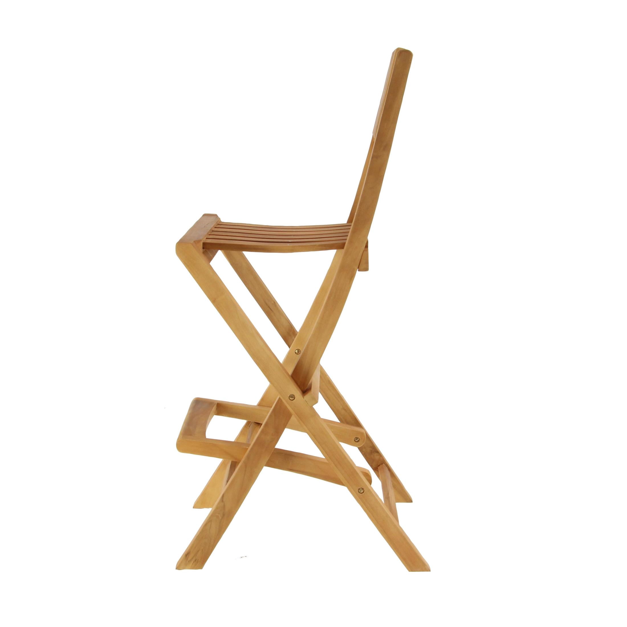 DecMode Teak Wood Indoor Outdoor Slatted Folding Bar Stool with Footrest, Brown, Set of 2