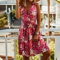 thumbnail image 2 of Vestido de cintura elástica sin mangas con estampado de cuello en V informal de verano para mujer a la moda Pompotops  ghjkhdj7975, 2 of 8