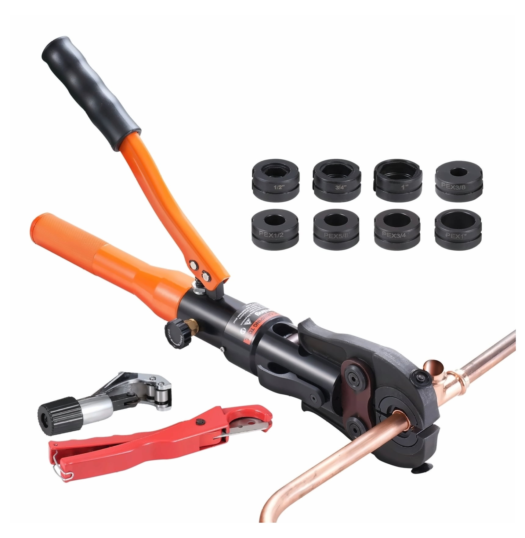 Copper Pipe Crimping Tool, Hydraulic Press Tool 1/2" 3/4" 1" for Copper & 3/8" 1/2" 5/8" F1807 Pex, Copper Ring Crimper, 360° Rotation