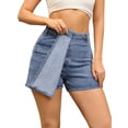 thumbnail image 4 of Shorts de mezclilla para mujer edición INSPIRE CHIC, cargo, con envoltura falsa, de tiro alto, mini shorts, L azul, 4 of 6