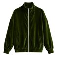 thumbnail image 4 of Smupbvky Womens Velour Zip Up Bomber Coat Stand Collar Long Sleeve Oversized Jacket Fall Winter Casual with Pockets (2XL, Green), 4 of 9