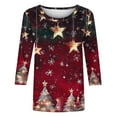 thumbnail image 5 of Nfurl Womens Xmas Shirts Ladies Fashion Christmas Tree Printed Tshirts Cute Star Graphic Tees Casual 3/4 Sleeve Crewneck Tops for Festival Hot Pink XL, 5 of 5