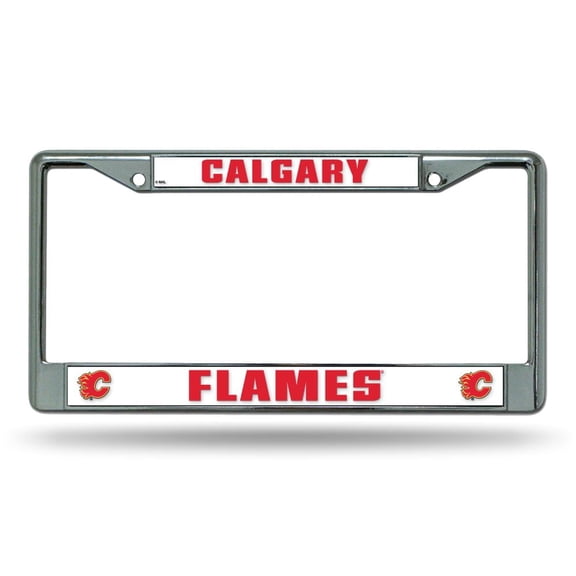 Calgary Hockey Flames - 12" x 6" Standard Size - Chrome Metal License Plate Frame