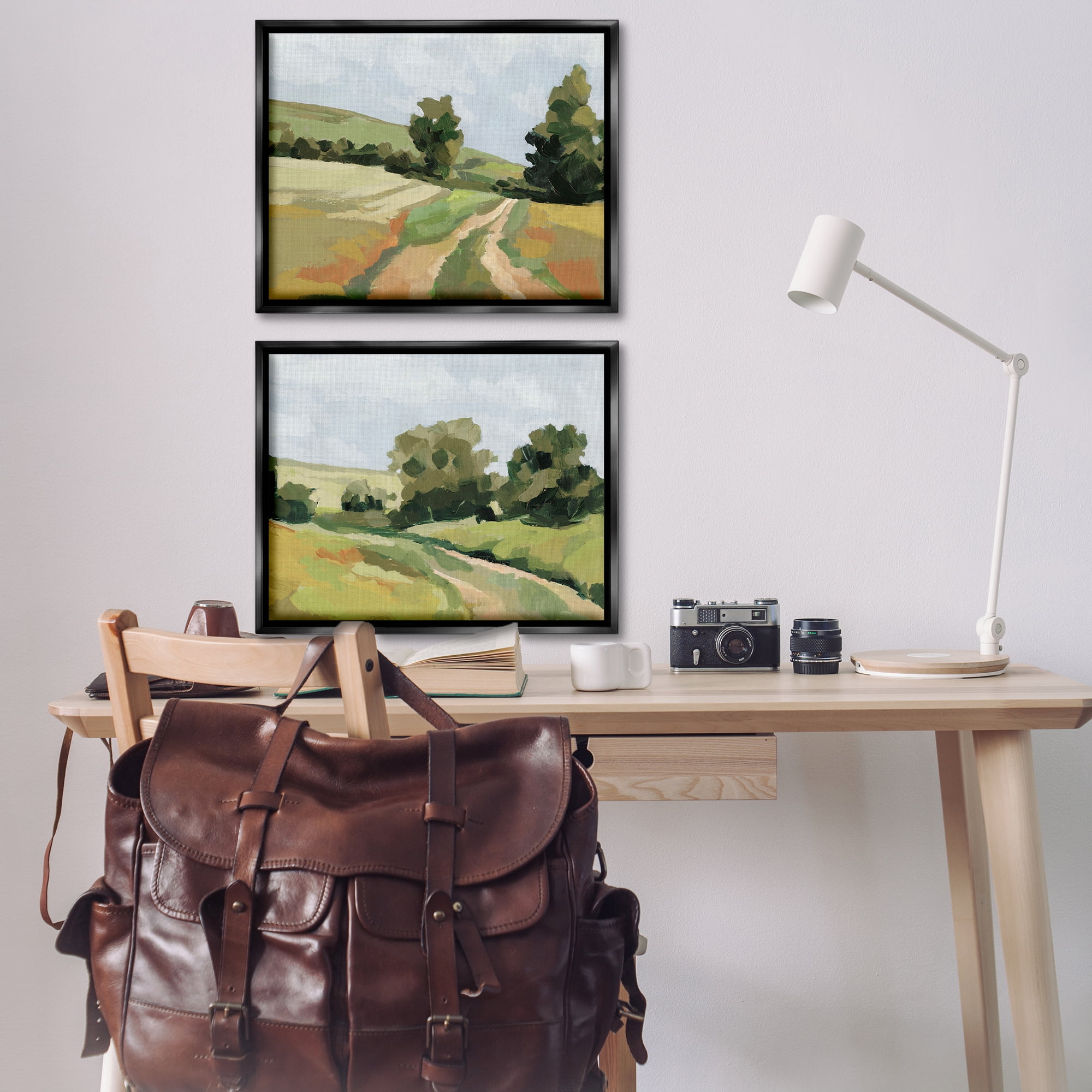 Stupell Industries Abstract Country Road Landscape Landscape & Nature Painting Black Floater Framed Canvas Art Print Wall Art, 31 x 25, Set of 2