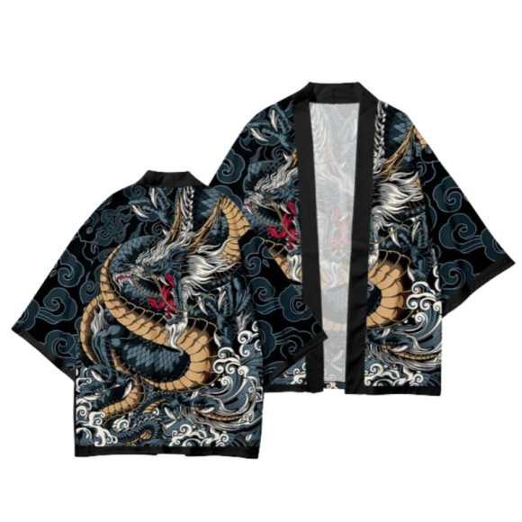 Summer Demon Snake Print Cardigan Men‘s Chinese Dragon Pattern Japanese Kimono Plus Size Asian Traditional Costume Cosplay Coat FWZ