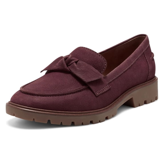 Lucky Brand Tamio Burgundy Flat Knot Bow Lug Sole Slip On Modern Loafers (Burgundy, 5)