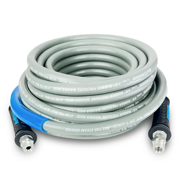 BluShield Rubber Pressure Washing Single Wire Hose 3/8" X 50' with Coupler & Plug-Grey (4000:16000 PSI)