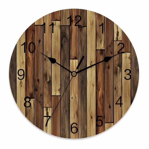 Wall Clock 12 Inch Rustic Farmhouse Round Silent Decorative Wall Clocks Battery Operated for Living Room Bedroom Kitchen Classroom Decor, Brown Wood Textured,Large