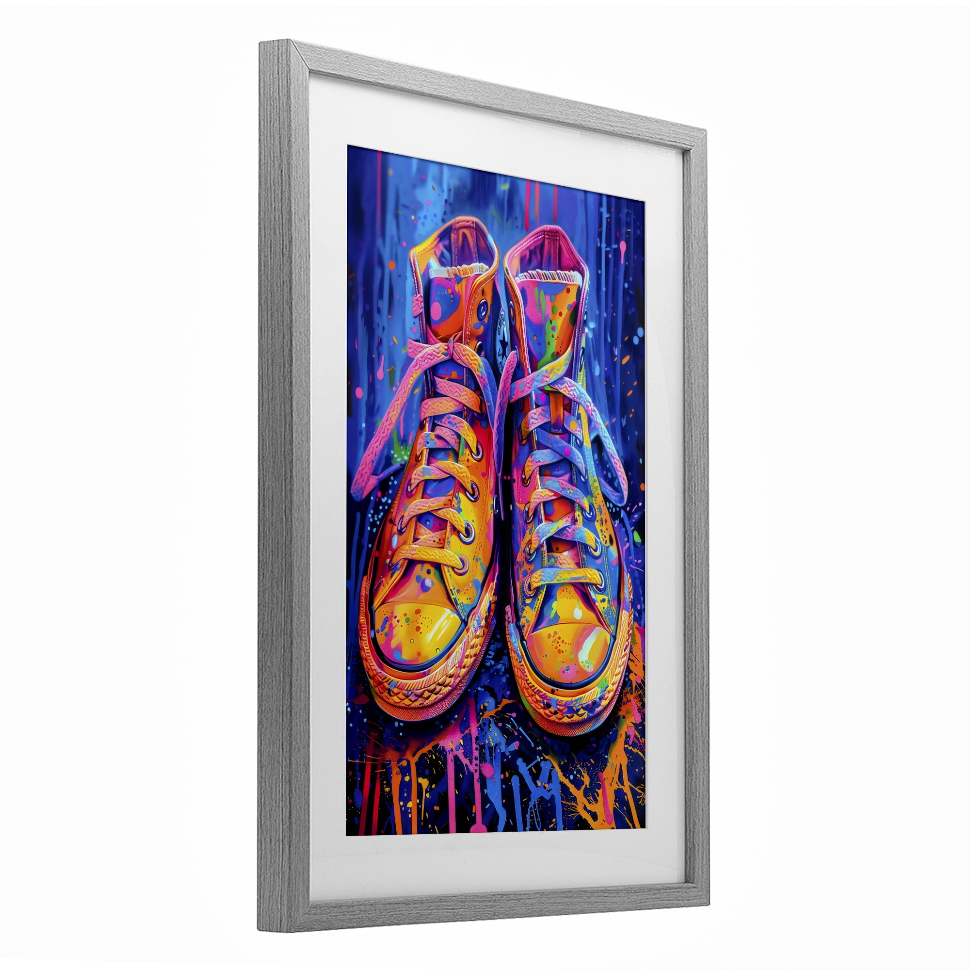 Stupell Industries Moody Converse with Neon Splash Gray Framed Print Under Glass, design by Creative Studio